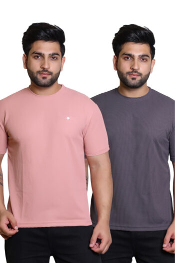 Cavora Blush & Charcoal Popcorn Tees – Pocket Detail & Solid Combo